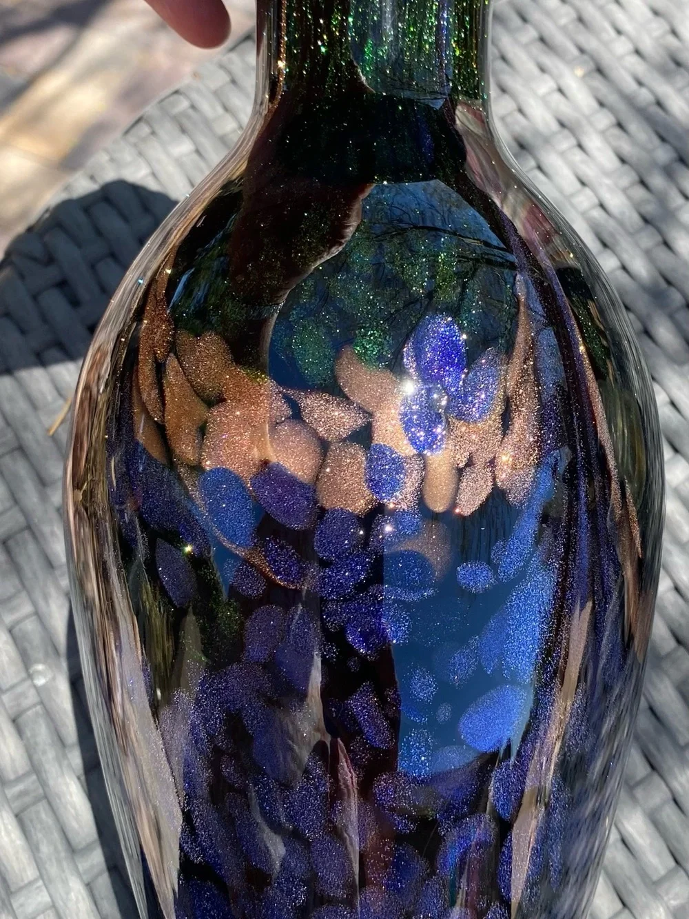 Dale Tiffany Iridescent Blue-Green Glass Vase vintage